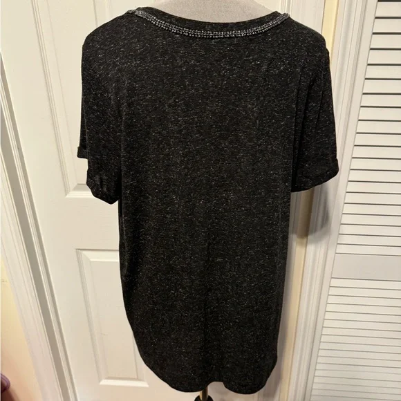 Torrid Classic Fit Jersey Crew Neck Rhinestone Pocket Roll Sleeve tee - Picture 3 of 6